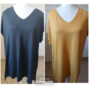 Orvis Women’s 2T-Shirt‎ Black & Mustard Top Size Large Loose Fit Casual